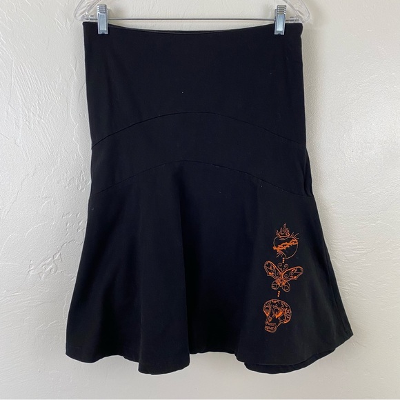 RockSteady Size Medium Black Back Zip High Waisted Flared Hem Midi Pencil Skirt - Picture 1 of 6